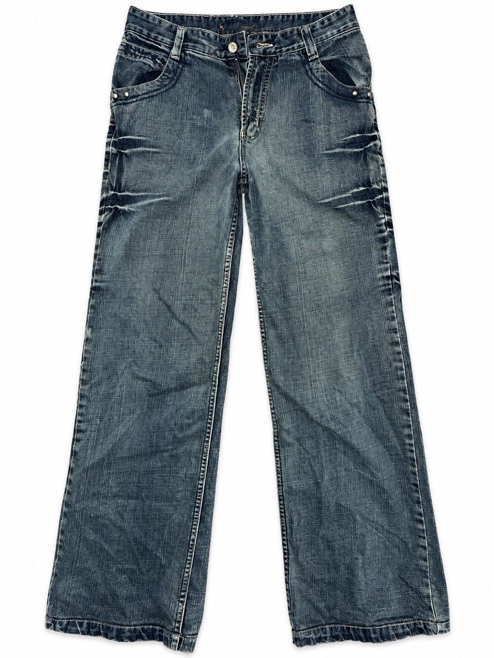 Shades Studded Wide Leg Jeans 32 Washed Blue Gray Denim Grunge Skater
